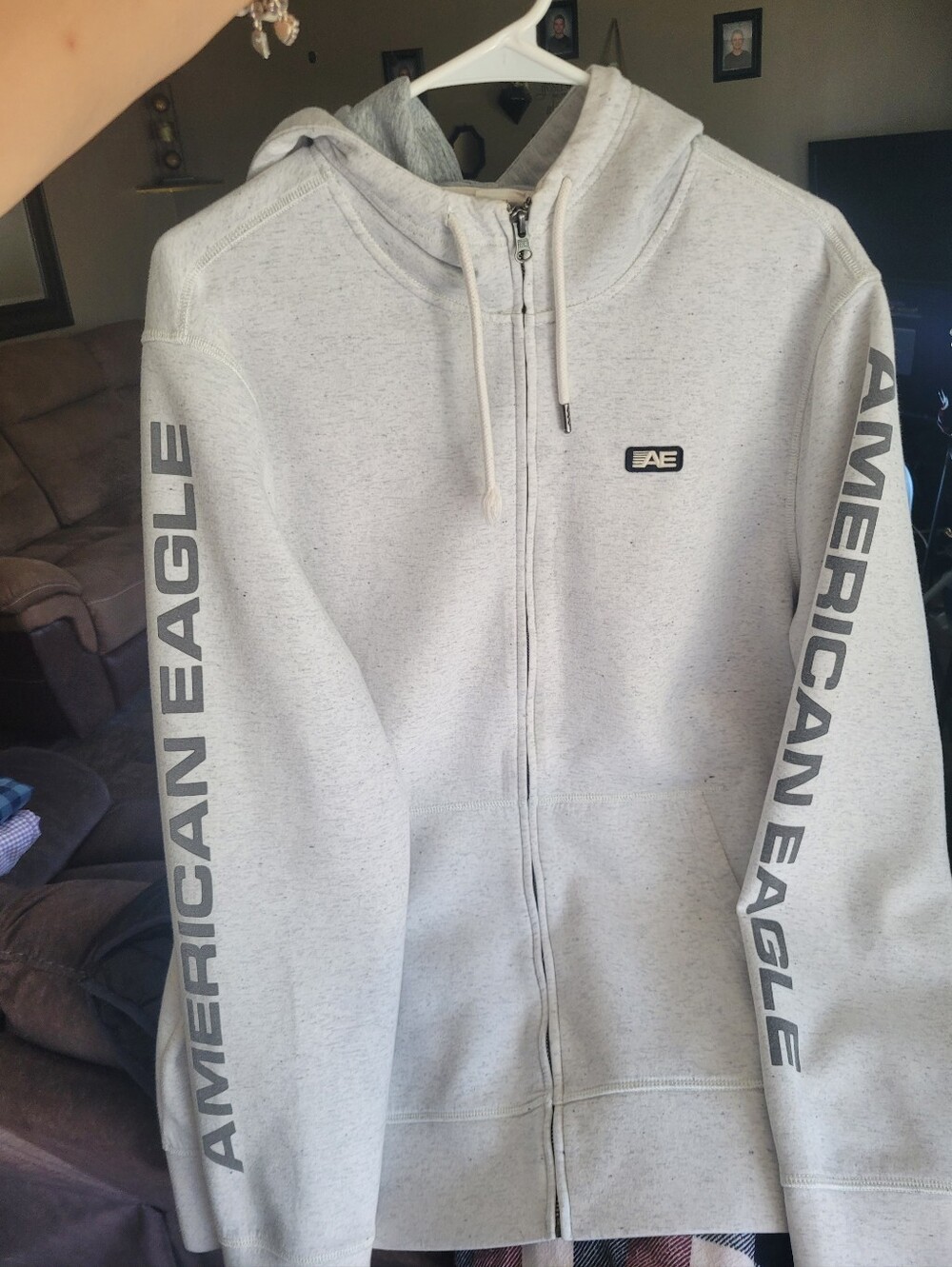 Mens American Eagle Outfitters Heathered Light Gray Hoodie Full Zip Size XL